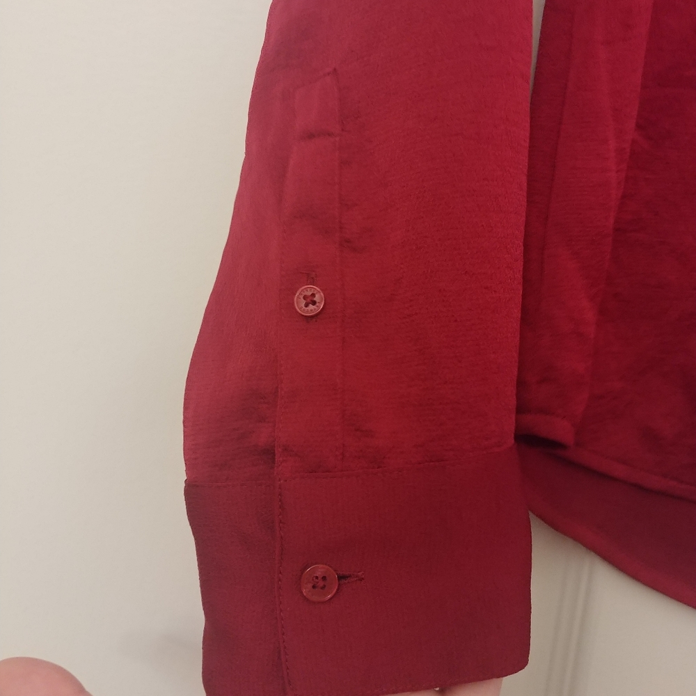 Express Petite Red Button Down Blouse - image 3